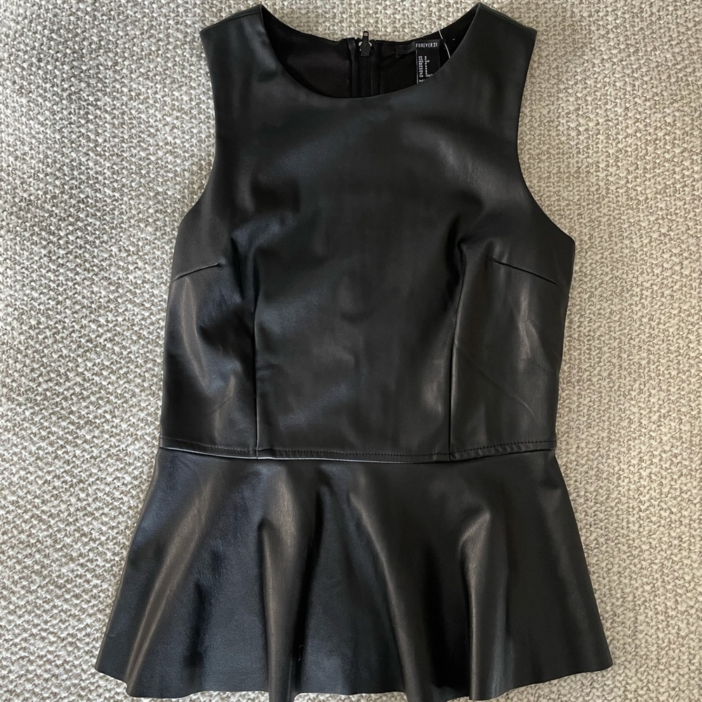 Faux Leather Peplum Top